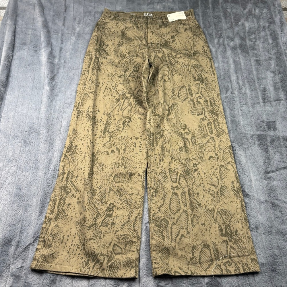 a.n.a High Rise Wide Leg Pants Python Snake Print Green Brown Size 10 NWT
